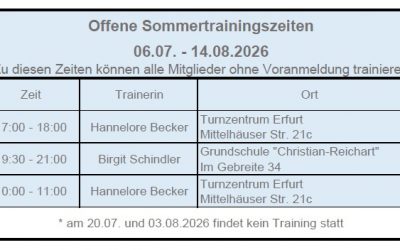 Offene Sommertrainingszeiten für alle Mitglieder